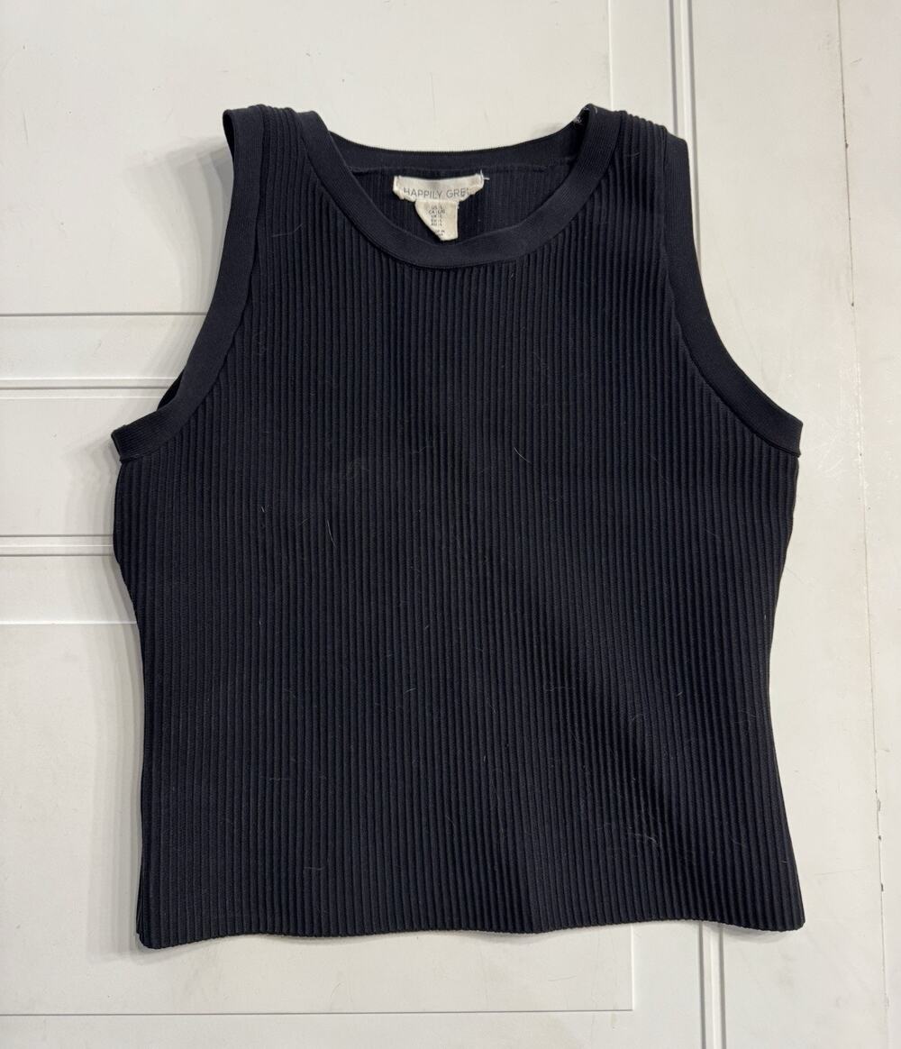 Happily Grey Womens Sz L Black Tank Top Sleeveless Cropped Ribbed Knit Stretch